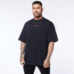 Vanquish Fitness Core Red on Black Oversized T Shirt Black/Red | CNRT65478