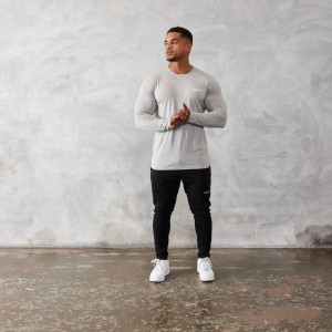 Vanquish Fitness Essential Grey Slim Fit Long Sleeve T Shirt Light Grey | TWIG61827