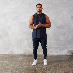 Vanquish Fitness Essential Navy Blue Oversized Sleeveless T Shirt Navy Blue | SCZR48532