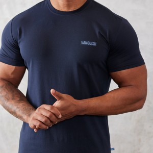 Vanquish Fitness Essential Navy Blue Slim Fit Short Sleeve T Shirt Navy Blue | BJTW30465