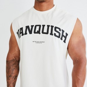 Vanquish Fitness Vintage White Varsity Oversized Sleeveless T Shirt Vintage White | LTYF61508