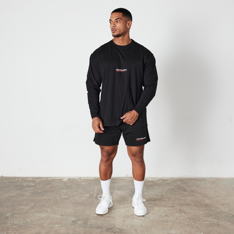 Vanquish Fitness Black Athletics Division Oversized Long Sleeve T Shirt Black | TSJU49570