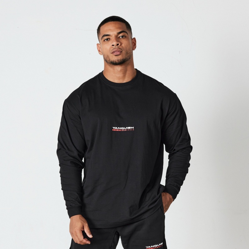 Vanquish Fitness Black Athletics Division Oversized Long Sleeve T Shirt Black | TSJU49570