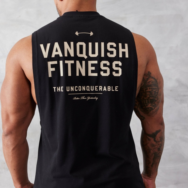 Vanquish Fitness Black Unconquerable Oversized Sleeveless T Shirt Black | BKFX61579