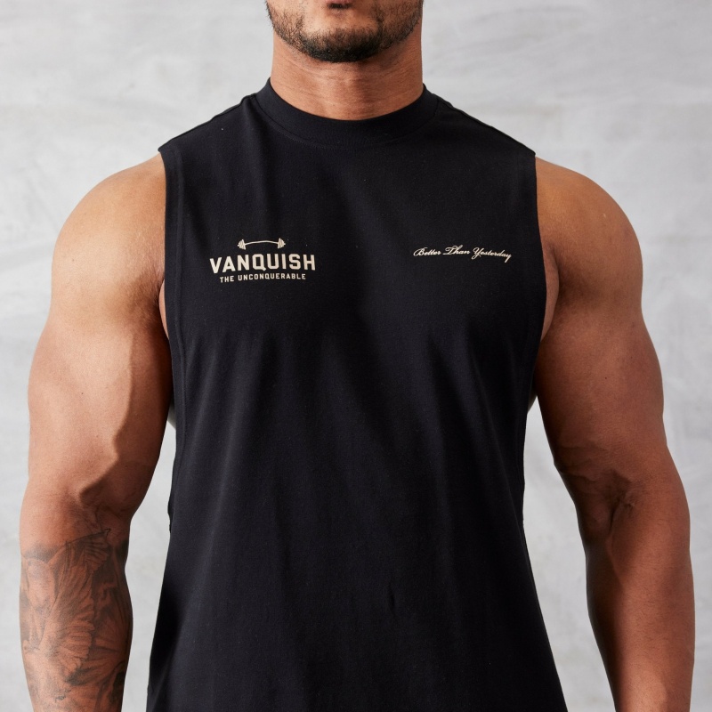 Vanquish Fitness Black Unconquerable Oversized Sleeveless T Shirt Black | BKFX61579