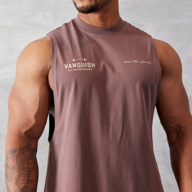 Vanquish Fitness Brown Unconquerable Oversized Sleeveless T Shirt Brown | SOCM90214