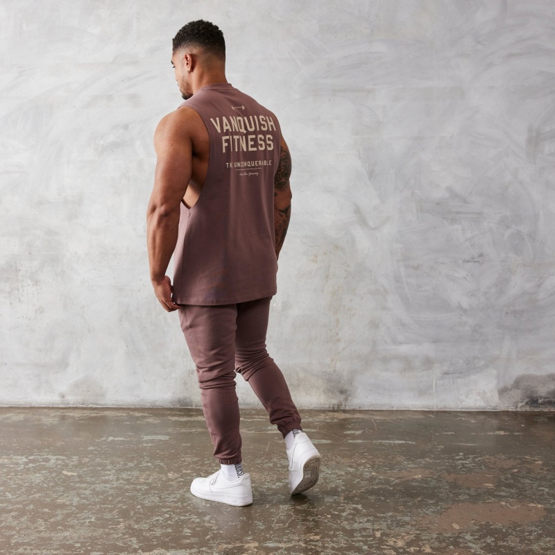 Vanquish Fitness Brown Unconquerable Oversized Sleeveless T Shirt Brown | SOCM90214