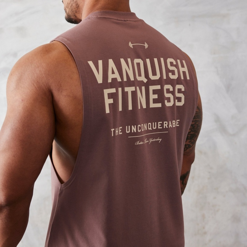 Vanquish Fitness Brown Unconquerable Oversized Sleeveless T Shirt Brown | SOCM90214