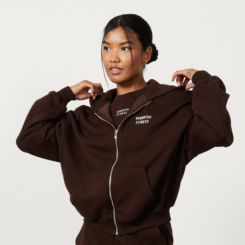 Vanquish Fitness Chestnut Brown Rejuvenate Full Zip Oversized Hoodie Chestnut Brown | EVWD73054