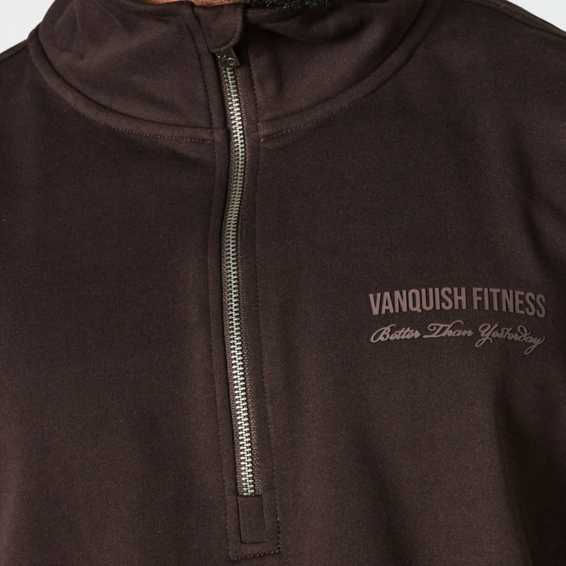 Vanquish Fitness Coffee Brown Signature Collection Quarter Zip Sweater Coffee Brown | VEOI28597