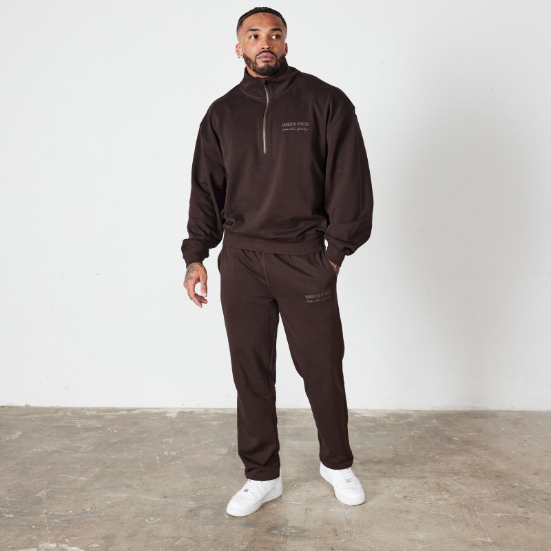 Vanquish Fitness Coffee Brown Signature Collection Quarter Zip Sweater Coffee Brown | VEOI28597