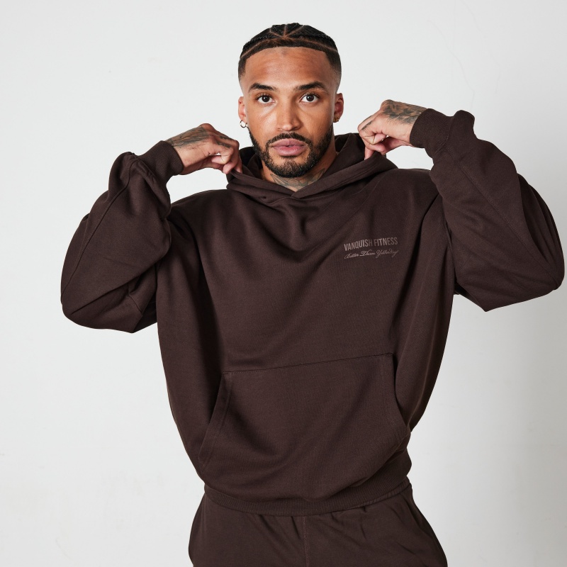 Vanquish Fitness Coffee Brown Signature Collection Oversized Pullover Hoodie Coffee Brown | OIXL97516