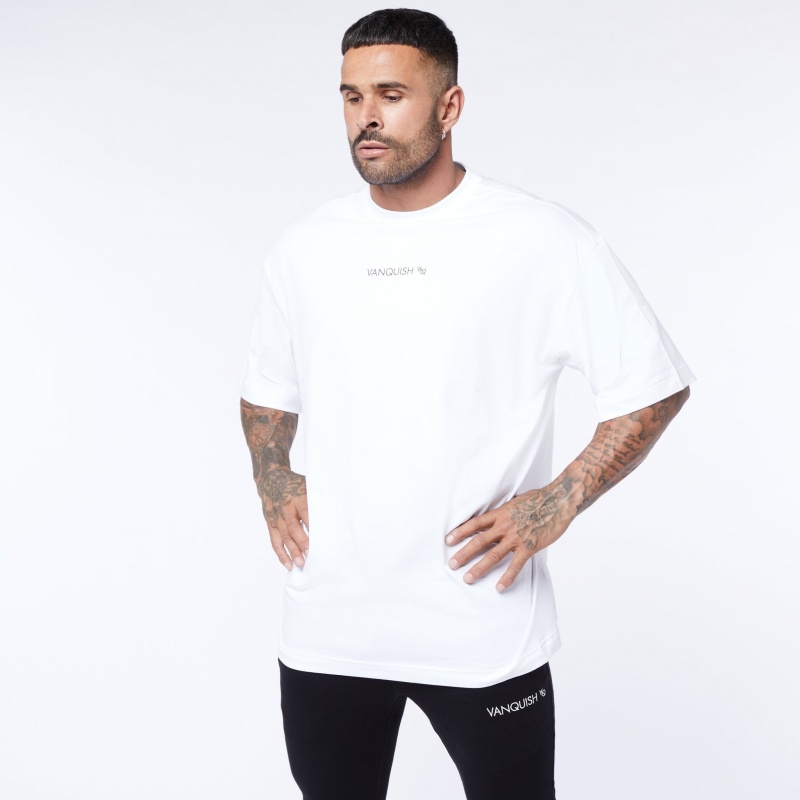 Vanquish Fitness Core Men's White Oversized T Shirt White | CKAH96248