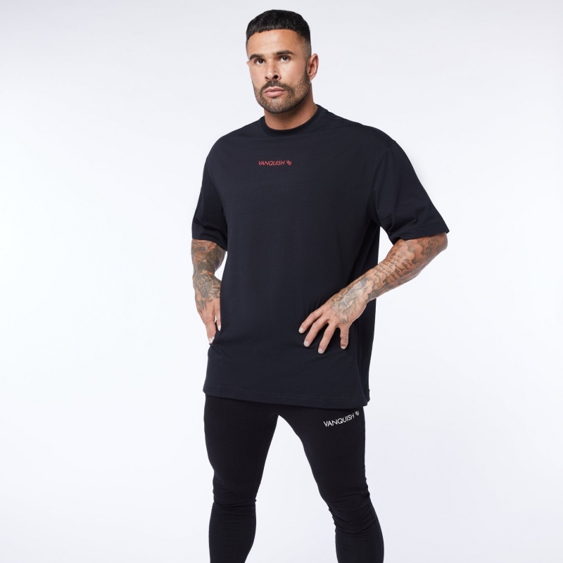 Vanquish Fitness Core Red on Black Oversized T Shirt Black/Red | CNRT65478