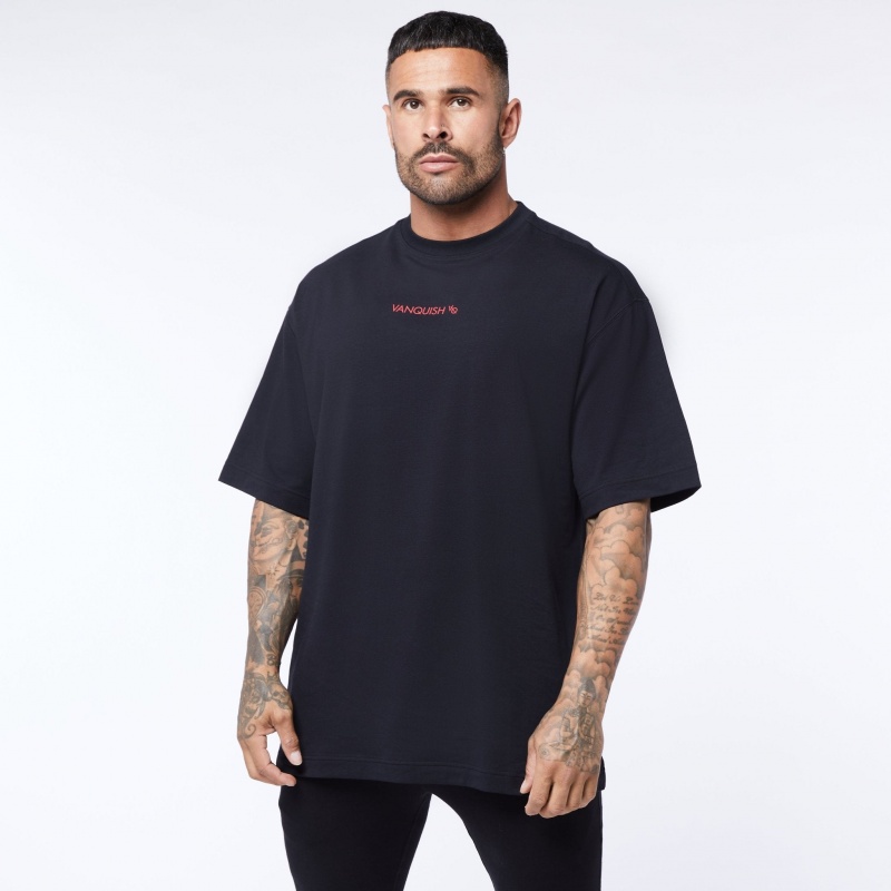 Vanquish Fitness Core Red on Black Oversized T Shirt Black/Red | CNRT65478