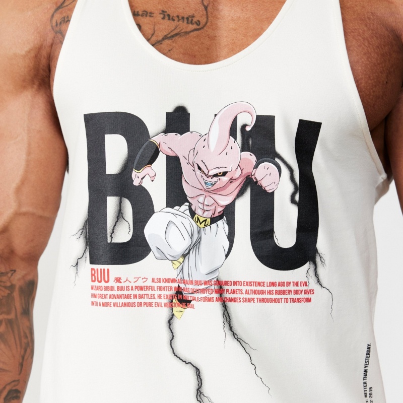 Vanquish Fitness DBZ Buu Vintage White Stringer Vest White | OXUQ42196