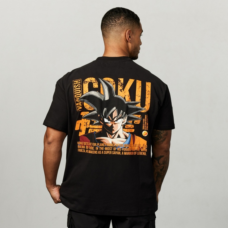 Vanquish Fitness DBZ Goku Black Distressed Print Oversized T Shirt Black | QNUF25691