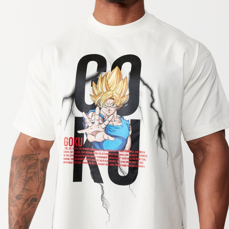 Vanquish Fitness DBZ Goku Vintage White Oversized T Shirt White | RBKL23671