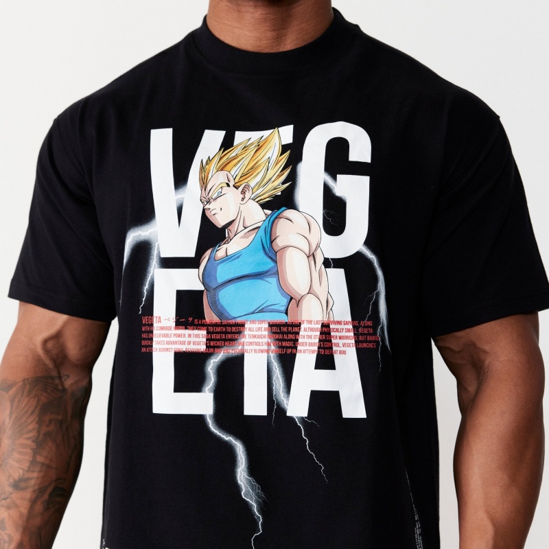 Vanquish Fitness DBZ Vegeta Black Oversized T Shirt Black | AKOH91452