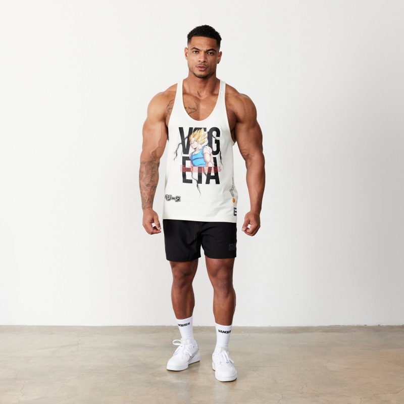 Vanquish Fitness DBZ Vegeta Vintage White Stringer Vest White | JSOM34659