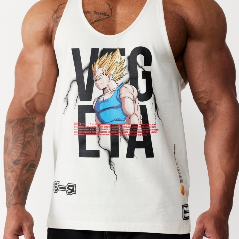 Vanquish Fitness DBZ Vegeta Vintage White Stringer Vest White | JSOM34659