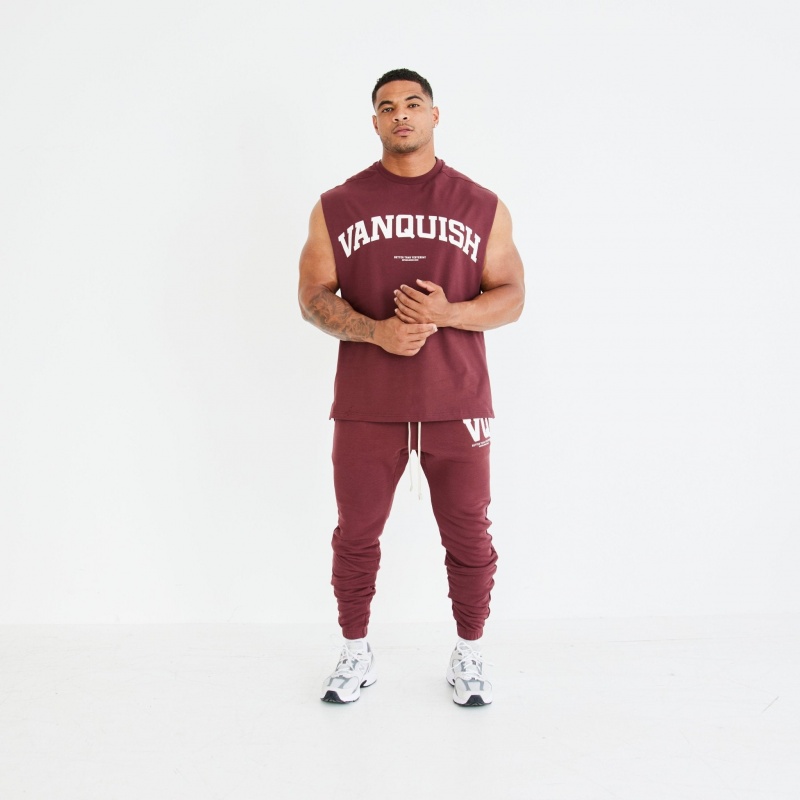 Vanquish Fitness Dark Burgundy Varsity Tapered Sweatpants Dark Burgundy | EXLZ69573