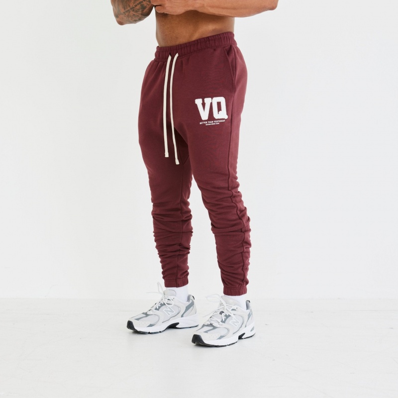 Vanquish Fitness Dark Burgundy Varsity Tapered Sweatpants Dark Burgundy | EXLZ69573