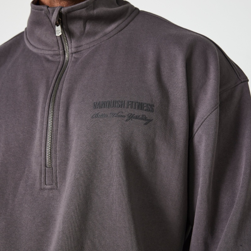 Vanquish Fitness Dark Grey Signature Collection Quarter Zip Sweater Dark Grey | UPFT38976