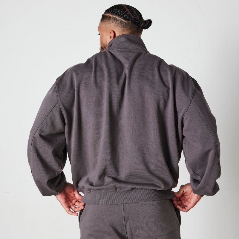 Vanquish Fitness Dark Grey Signature Collection Quarter Zip Sweater Dark Grey | UPFT38976