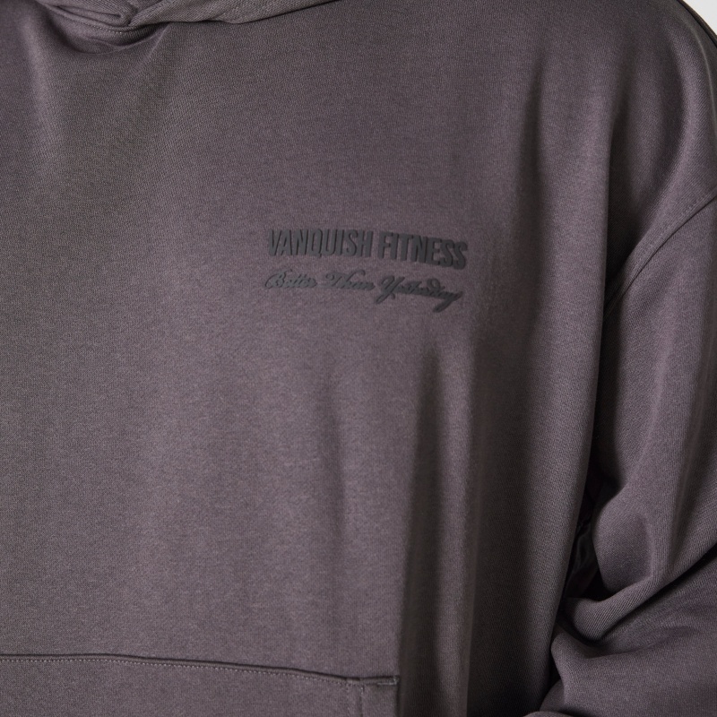 Vanquish Fitness Dark Grey Signature Collection Oversized Pullover Hoodie Dark Grey | HTJR02347