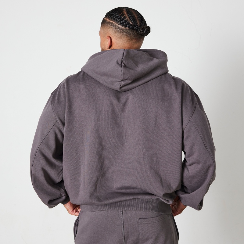 Vanquish Fitness Dark Grey Signature Collection Oversized Pullover Hoodie Dark Grey | HTJR02347