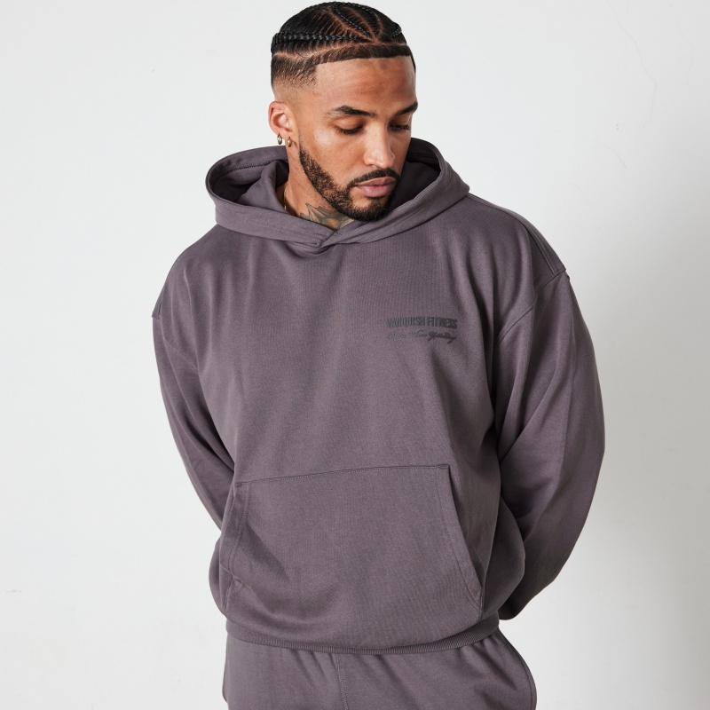 Vanquish Fitness Dark Grey Signature Collection Oversized Pullover Hoodie Dark Grey | HTJR02347