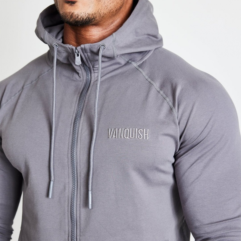 Vanquish Fitness Eclipse V2 Grey Full Zip Front Hoodie Grey | BCLK90821