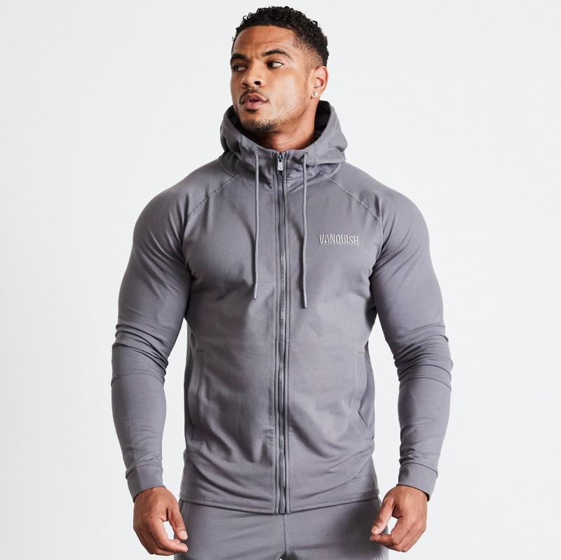 Vanquish Fitness Eclipse V2 Grey Full Zip Front Hoodie Grey | BCLK90821