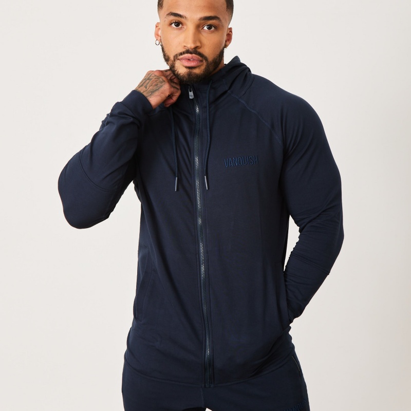 Vanquish Fitness Eclipse V2 Navy Blue Full Zip Front Hoodie Navy Blue | NDPV52061