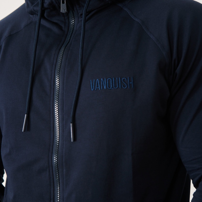 Vanquish Fitness Eclipse V2 Navy Blue Full Zip Front Hoodie Navy Blue | NDPV52061