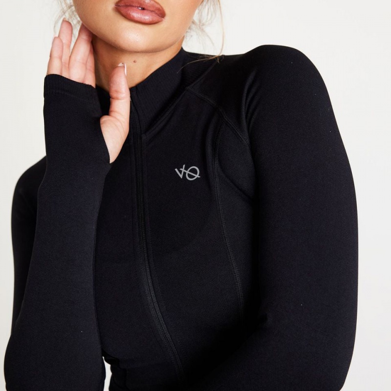 Vanquish Fitness Elevate Seamless Black Zip Front Jacket Black | VUHQ84297