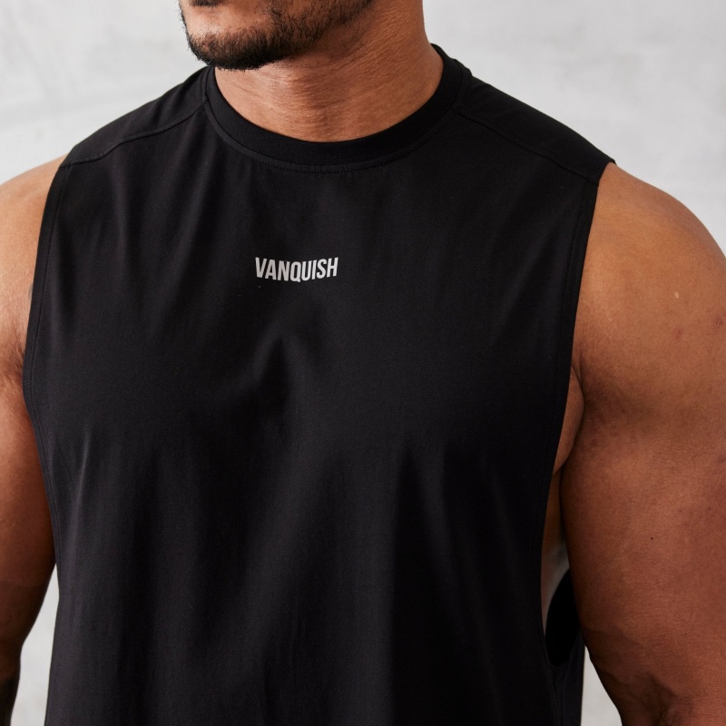 Vanquish Fitness Essential Black Oversized Sleeveless T Shirt Black | REVZ60497