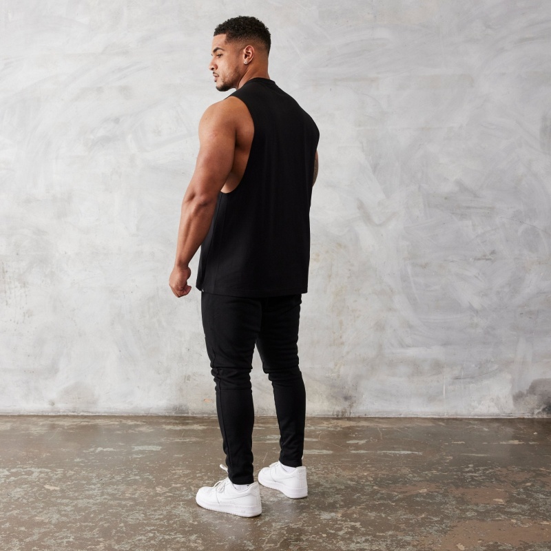 Vanquish Fitness Essential Black Oversized Sleeveless T Shirt Black | REVZ60497