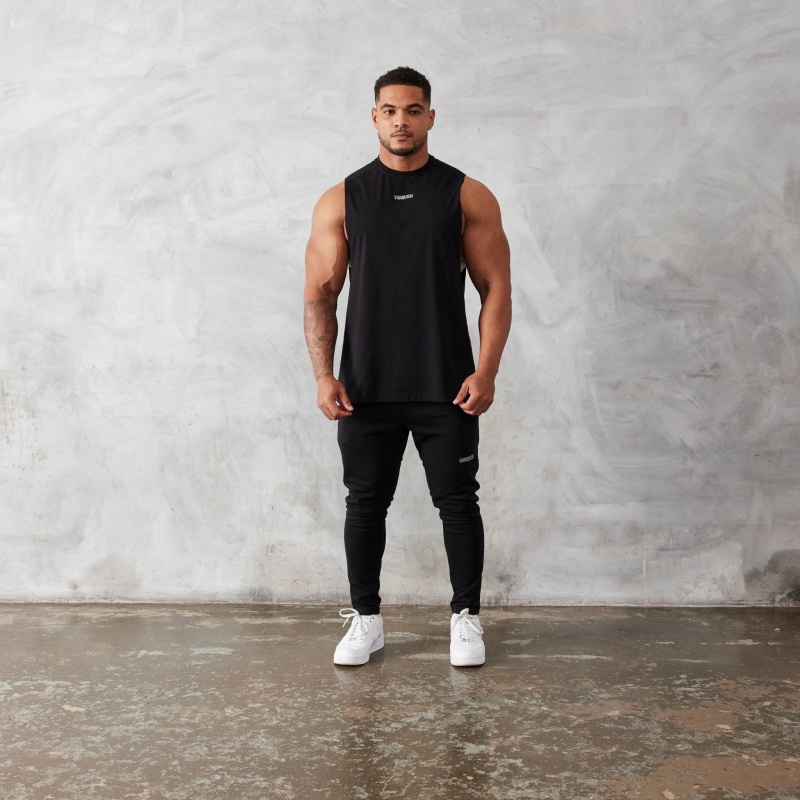 Vanquish Fitness Essential Black Oversized Sleeveless T Shirt Black | REVZ60497