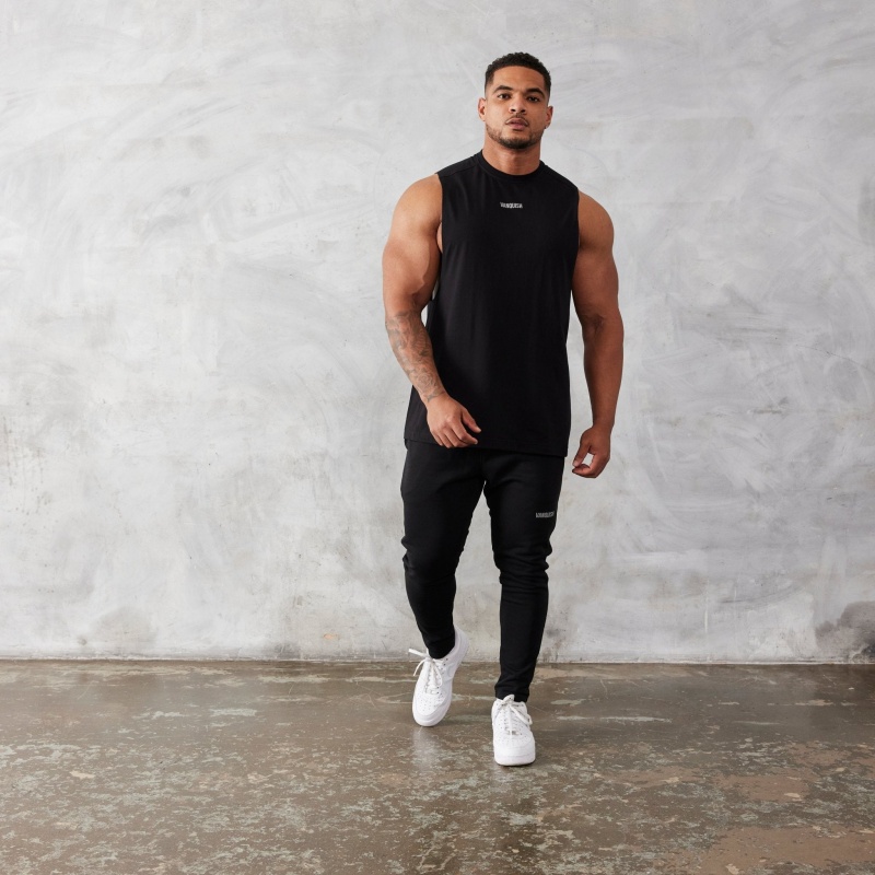 Vanquish Fitness Essential Black Oversized Sleeveless T Shirt Black | REVZ60497