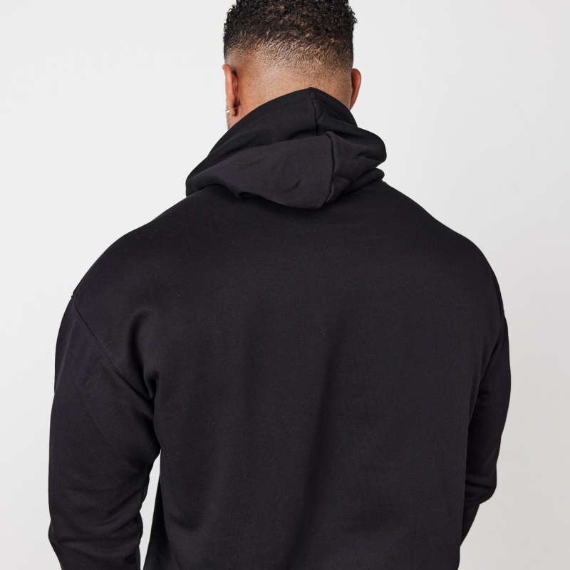 Vanquish Fitness Essential Black Oversized Pullover Hoodie Black | NFTM96521