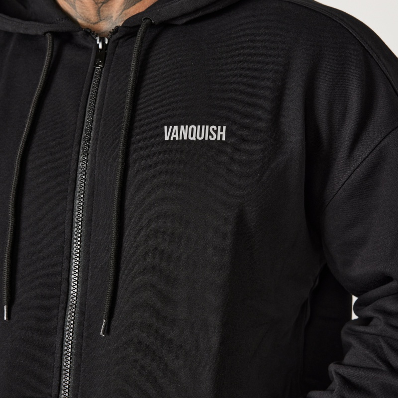 Vanquish Fitness Essential Black Oversized Full Zip Hoodie Black | OQVS36541