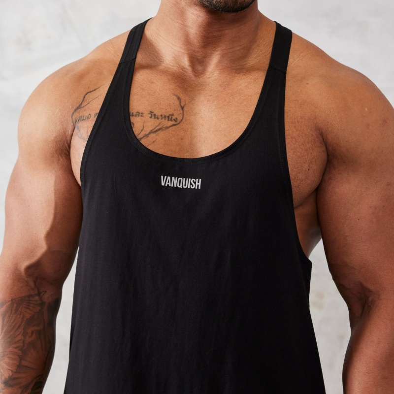 Vanquish Fitness Essential Black Regular Fit Stringer Vest Black | OLQE71283