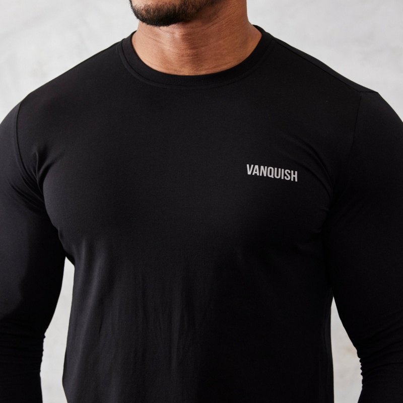 Vanquish Fitness Essential Black Slim Fit Long Sleeve T Shirt Black | EKDQ13902