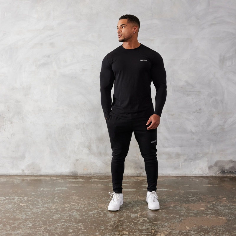 Vanquish Fitness Essential Black Slim Fit Long Sleeve T Shirt Black | EKDQ13902