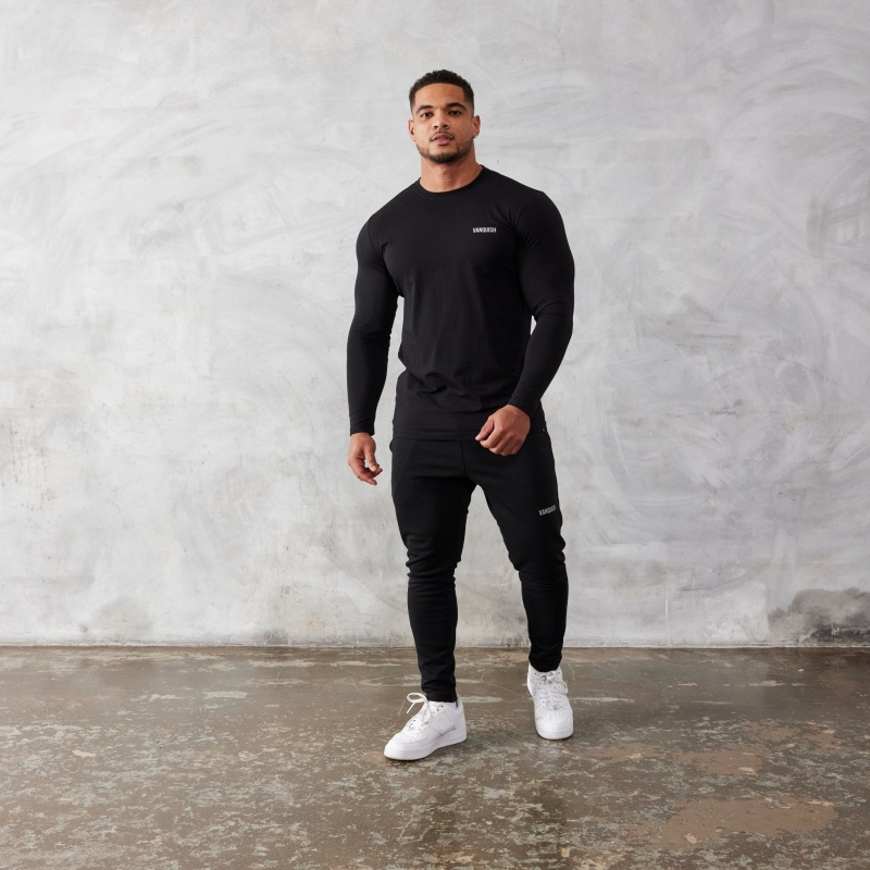 Vanquish Fitness Essential Black Slim Fit Long Sleeve T Shirt Black | EKDQ13902