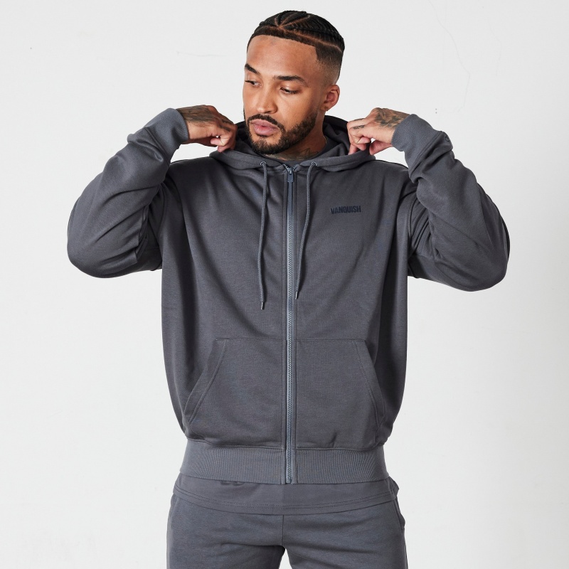 Vanquish Fitness Essential Denim Blue Oversized Full Zip Hoodie Denim Blue | BDJL02347