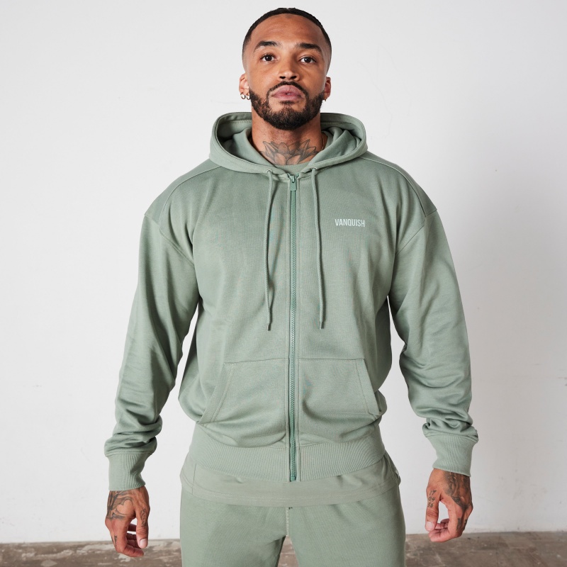 Vanquish Fitness Essential Green Oversized Full Zip Hoodie Green | IFLK16085