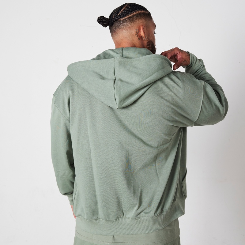 Vanquish Fitness Essential Green Oversized Full Zip Hoodie Green | IFLK16085